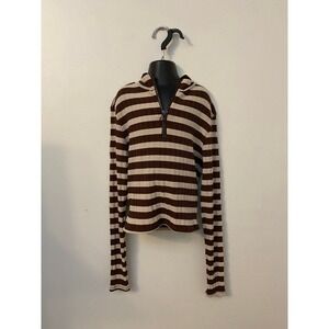 Vintage 1990s Hot Kiss Quarter Zip Long Sleeve Striped Shirt